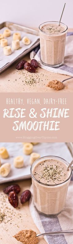 healthy vegan dairy - free rose and shine smoothie with almonds on the side