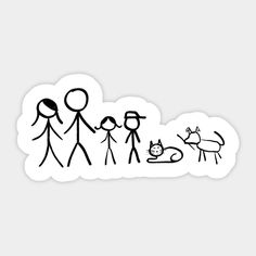 stickers depicting people holding hands with a cat and dog