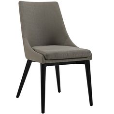 a gray chair with black legs and a white background