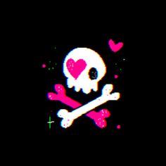 a skull and crossbones with hearts on it