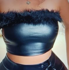 New Never Worn Shein Sxy Summer Plush Trimmed Leather Strapless Black Bodysuit Top Only Xl.Length 16.7/Bust 34.6 90% Polyester 10% Elastane Edgy Sleeveless Tube Top For Club, Black Edgy Tube Top For Club, Edgy Black Tube Top For Club, Black Flirty Tube Top For Club, Flirty Black Tube Top For Date Night, Glamorous Black Bandeau Tube Top, Trendy Black Tube Top For Club, Chic Black Tube Top For Party, Black Tube Top For Night Out