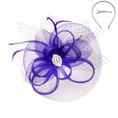 Gem Center Medium Fascinator - Sophia Collection Small Veil, Veil Fascinator, Bow Fascinator, Mesh Bows, Purple Bow, Purple Bows, Timeless Classic Style, Beautiful Hats, Head Band