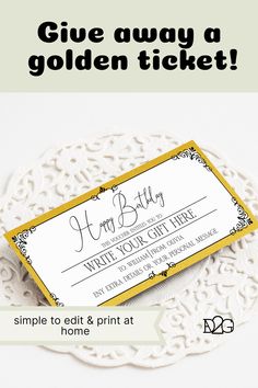 Looking for the perfect birthday surprise? Our Golden Ticket Birthday Gift Certificate is just what you need! With a personalised touch and an instant download, this gift will be a hit with the birthday person. Simply print at home and let the fun begin! Add your personal touch to make it extra special - Click to get started! Printable Vouchers, Soul Sisters Gifts, Diy Coupons, Coupon Template, Printable Coupons, Romantic Gestures, Let The Fun Begin, Gift Coupons, Reveal Ideas