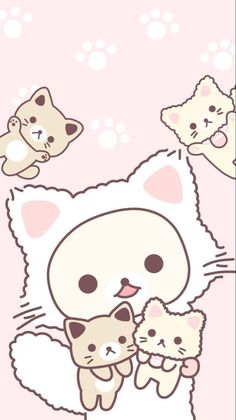 an image of some cats and kittens on a pink background