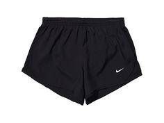 Nike Kids Dry Tempo Running Short (Little Kids/Big Kids) - Girl's Shorts : Black/Black/Black/White : The primary materials that compose this product contain a minimum of 20 percent recycled content. ; Featuring perspiration-wicking Dri-FIT tech, a regular fit and movement-friendly fabric, these Nike Kids Dry Tempo Running Shorts will keep her on time and on the move. Elastic waist with interior drawstring provides a secure fit. Built-in briefs with lined gusset for support and comfort. Trademark Cute Nike Shorts, Nike Shorts Outfit, Cute Outfits To Wear, Clothes Shorts, Black Running Shorts, Short Nike, Nike Shorts Women, Cloth Shorts, Black Nike Shorts