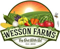 a logo for a vegetable farm with an image of vegetables and corn on the cob