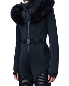 Find MACKAGE Elle Ski Suit on Editorialist. Mackage Elle Ski Suit.Color:Ceramic.Size:XL.Material:Body and lining: 82% polyamide/18% elastane; leg insets: 100% polyurethane; fill: 100% polyester; trim: sheepskin, origin: Turkey, dyed.Jumpsuits & Rompers. Fitted Black Nylon Outerwear, Designer Fitted Black Outerwear, Ski Pass, Ski Suit, Ski Suits, Down Parka, Wool Coat, Stand Collar, Parka