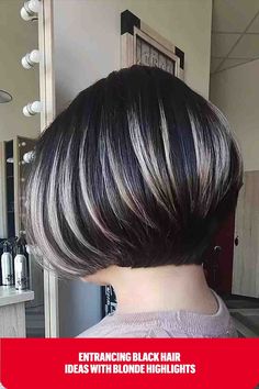 Undercut Black Bob with Chunky Blonde Highlighted Streaks Black Bob, Latest Hairstyles, Dark Color