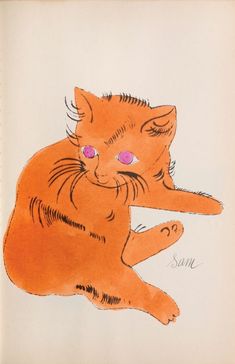 an orange cat sitting on its back with yellow eyes and whiskers in it's paws