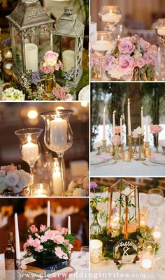 many different pictures of candles and flowers