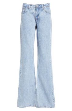 A classic wide-leg silhouette defines nonstretch jeans designed with a high waist and heavy fading. 37" inseam; 20 1/2" leg opening; 10 1/4" front rise; 13" back rise (size Medium) Zip fly with button closure Five-pocket style 100% cotton Machine wash, tumble dry Made in Portugal Designer Clothing Classic Blue Wide Leg Flare Jeans, Classic Full Length Rigid Denim Flare Jeans, High Waist Wide Leg Jeans, Designer Jeans, Wide Leg Jeans, Leg Jeans, Designer Clothing, High Waist, Portugal