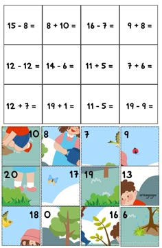 the printable worksheet for addition and subtractional numbers to 10