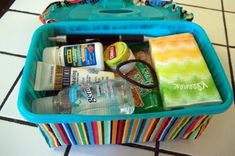 an open suitcase filled with toiletries and other items