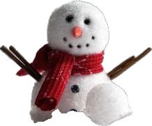 a white snowman with a red scarf and two brown sticks in his hand, on a white background