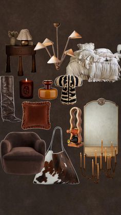 a collage of furniture and accessories arranged in the shape of a heart on a dark background