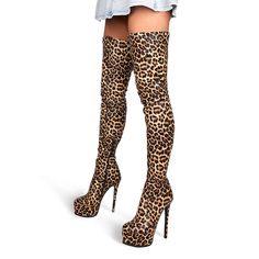 Shop Leopard Printed Thigh High Boots with Platform Stietto Heel  color Leopard for Music Festival, Party, Travel with worldwide Free shipping & Free return. Fitted Knee-high Platform Boots For Club, Fitted Thigh-high Boots For Club, Fitted Thigh High Heeled Boots For Club, Knee-high Platform Boots For Party, Fitted Knee-high Platform Boots For Party, Glamorous Fitted Platform Boots For Party, Glamorous Fitted Platform Boots, Fitted Platform Boots For Party In Fall, Thigh-high Heeled Boots For Parties