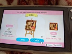 an image of a game being played on a cell phone screen with the caption cider do you want to save this custom design?