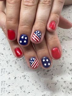 Multicolor  Collar   Geometric,Striped Color Nails Embellished   Nail,Hand & Foot Care Line Nail Designs, Acrylic Nails Nude, Short Fake Nails, Press On Nails Short, Red Acrylic Nails, Blue Acrylic Nails, Fingernail Polish, 4th Of July Nails, Polish Ideas