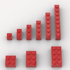 several red legos arranged in rows on a white surface