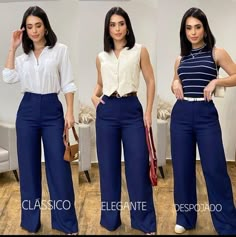 Navy Blue Trousers Outfit Women Classy, Navy Pants Outfit Work Women, Formal Dinner Outfits For Women, Basic Outfits Summer, Stylish Business Outfits, Fashionable Work Outfit, Look Office, Business Outfits Women, Business Casual Outfits For Work