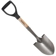 a shovel with a wooden handle on a white background