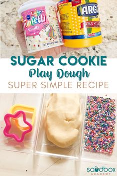 sugar cookie play dough recipe with sprinkles in plastic containers