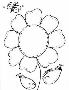 a drawing of a flower with two bugs on it