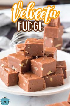 chocolate fudge is stacked on top of each other with the words vegeta fudge above it