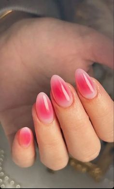 30 Super Pretty Aura Nail Ideas - Winky Pink Summer Acrylic Nails Almond Short, Summery Simple Nails, Cute Short Summer Nails Gel, Gel Nails Aura, Nails Inspiration Summer Pink, Cute Short Summer Nails Simple, Cute Summer Nails Almond Short, Hot Pink Aura Nails, Almond Nails Designs Summer Pink