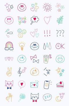 an image of many different colored stickers on a white background with the words thank you