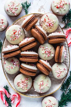 a plate full of cookies and candy canes