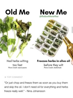 an ad for new me, featuring herbs in olive oil and fresh herbs in alve oil