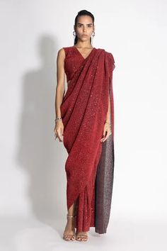 Shop for 431-88 by Shweta Kapur Red Sequin Embellished Pre-draped Saree With Blouse for Women Online at Aza Fashions Diwali Party Wear Hand Embellished Pre-draped Saree, Hand Embellished Blouse Piece For Party Wear, Party Wear Hand Embellished Blouse For Festive Season, Festive Hand Embellished Party Wear Blouse Piece, Festive Hand Embellished Party Wear Blouse, Hand Embellished Saree Blouse Piece For Party, Hand Embellished Party Wear Saree Blouse Piece, Traditional Hand Embellished Pre-draped Saree For Formal Occasions, Festive Evening Pre-draped Saree With Zari Work