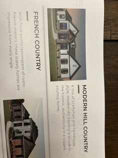 an open brochure with two pictures of houses on the front and back of it