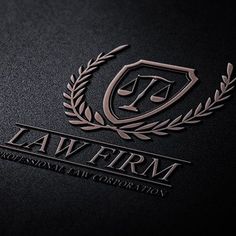 the law firm logo is shown on a black background