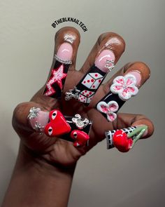 🍒⛓️🌸⭐️❤️ If you’re viewing this follow @theblknailtech for more nail tips and inspo #theblknailtech #nailart #3dnailart #xlnails #blackfrenchnails #birthdaynails #baltimorenails #baltimorenailtech #baltimoreartist #classynails #exoticnails #nailporn #nailideas #nailtrends #nailgasm #nailcharms #y2k #kawaiinailart Charmed Nails, Maximalist Nails, Y2k Maximalist, Junk Nails