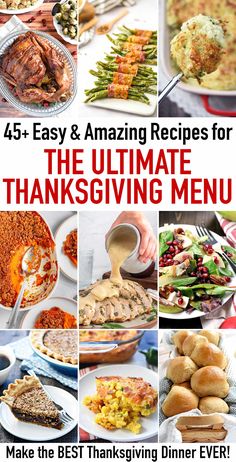 Thanksgiving Menu Planner collage with over 45 Thanksgiving recipes from Thanksgiving turkey and main dishes to Thanksgiving sides, Thanksgiving desserts, and more. Chef Thanksgiving Recipes, Christmas Turkey Dinner Menu Ideas, Thanksgiving Recipes Fun, Thanksgiving Menus Ideas, Thanksgiving Menu For 4, Thanksgiving Day Recipes, Thanksgiving Day Menu Ideas, Thanks Giving Menu Ideas, Easy Christmas Dinner Side Dishes