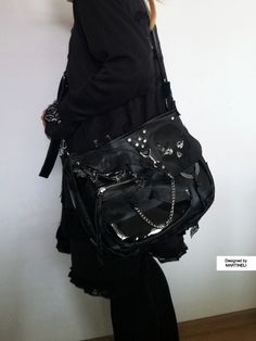 Gothic Messenger Bag, Goth Messenger Bag, Black Gothic Bag With Hardware, Edgy Bags For Halloween Alternative Fashion, Edgy Bags For Halloween, Edgy Bags For Alternative Fashion Halloween, Black Gothic Shoulder Bag For Concert, Gothic Black Shoulder Bag With Adjustable Strap, Gothic Bag With Adjustable Strap For Concerts