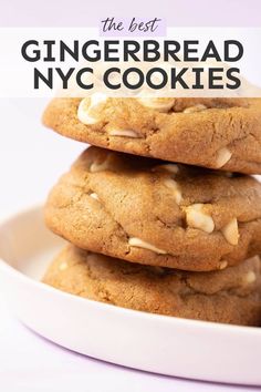 three cookies stacked on top of each other in a white bowl with text overlay that reads the best gingerbread nyc cookies