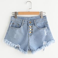 Cute Ripped Denim Jean Shorts. Brand New Never Worn. Trendy Swimwear, Outfit Trends, Short Jeans, Denim Shorts Women, Ripped Denim, Type Of Pants, Short En Jean, Girls Fashion Clothes, Shorts Jeans