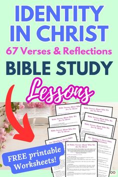 Grab your complete Identity in Christ Bible study lessons package! 67 Bible verses, guidance and reflections, plus FREE printable Bible study worksheets. The printable lesson has all the Bible verses, several observation, interpretation, application, and personal reflection questions, and a prayer and the key take-aways. Dive into who you truly are in Christ. Verses About Letting Go, Bible Verses About Letting Go, Reflective Questions, Top Bible Verses, Study Lesson, Bible Study Worksheet, About Letting Go, Study Topics, Let Go Of The Past