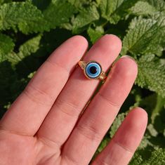 Evil Eye Ring Size 6 Blue Round Jewelry For Spring, Round Blue Jewelry For Spring, Blue Round Spring Jewelry, Handmade Blue Ring For Summer, Moissanite Engagement Ring Halo, Costume Rings, Purple Gems, Stamped Rings, Baguette Diamond Rings