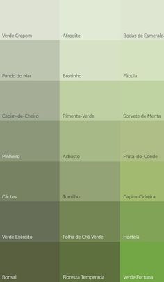 several shades of green and brown with the names of different colors in each color scheme