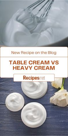 Two photos with table cream and heavy cream with the on top being whipped, the middle has a block with the text new recipe on the blog table cream vs heavy cream Double Cream Recipe, Replacement For Heavy Cream, Homemade Heavy Cream, Cream Substitute, Heavy Cream Recipes, Heavy Cream Substitute, Cream Desserts Recipes, British Cooking