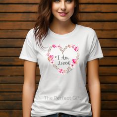 John 3:16   I am loved tshirt Inspirational White T-shirt For Gift, Inspirational White T-shirt As Gift, Valentine's Day White Pre-shrunk T-shirt, Mother's Day Heart Graphic T-shirt, Inspirational White Top For Gifts, Inspirational White Top As Gift, God Loves Us, Share The Gospel, I Am Loved