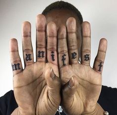 a man is holding his hands up with the words married written on their palms