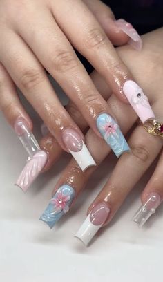 Starfish Nails Design, Nail Ideas Acrylic Blue, Summer Nails With Charms, H2o Nails, Summer Nail 2024, Mermaid Core Nails, Siren Nails, Coastal Nails, Starfish Nails