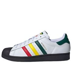 adidas originals Superstar 'Rasta White' IH3120 Low-top Streetwear Sneakers With Side Stripes, Casual Sneakers With Side Stripes For Streetwear, Adidas Originals Superstar, Adidas Originals, Adidas, The Originals, White, Clothes