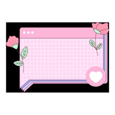 a pink frame with flowers on it and a heart in the middle, surrounded by leaves