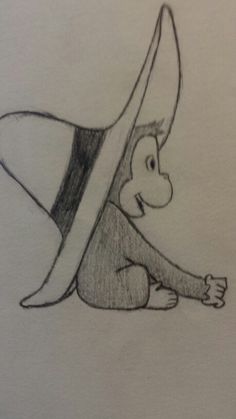 a drawing of a monkey with a hat on it's head